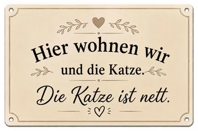 Produktbild von Blechschild Hier wohnen wir & die Katze 20 x 30 cm Türschild AstraDesign