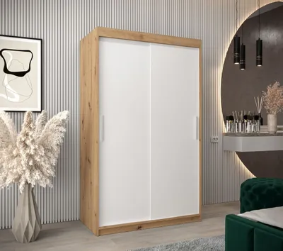 Produktbild von Schwebetürenschrank mit einer Breite von 120 cm TIMEA – Eiche Artisan / Weiß