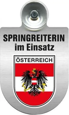 Produktbild von Einsatzschild mit Saugnapf - Springreiterin im Einsatz - 393836 incl. Regionenwappen nach Wahl Color - Region Österreich