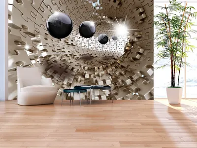 Produktbild von Vlies Fototapete 3d Effekt 400x280 cm Tapeten Wandtapete XXL Puzzle Abstrakt Kugel Tunnel a-A-0190-a-b