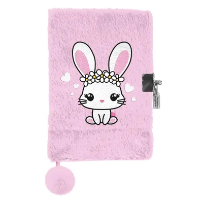 Image de Journal intime PASO en peluche en forme de lapin avec cadenas rose