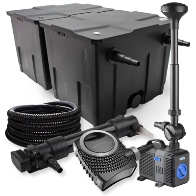 Zdjęcie produktu dla Kompletny zestaw SunSun: filtr do oczka wodnego CBF-350B do 60000 l, pompa do oczka wodnego NEO10000 10000 l/h 80 W, osadnik do oczka wodnego CUV-636 36 W, wąż do oczka wodnego 25 m 25 mm, fontanna CTP-5003 5000 l/h 30 W