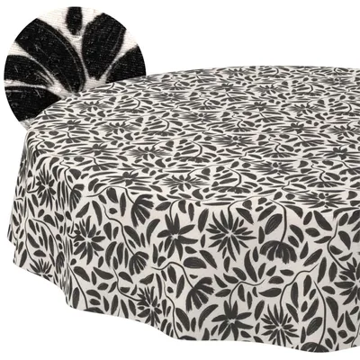 Tischdecke 100x100cm Rund Schwarz abwaschbar Barcelona Stoff Premium Grafisch Blumen, Hauptbild