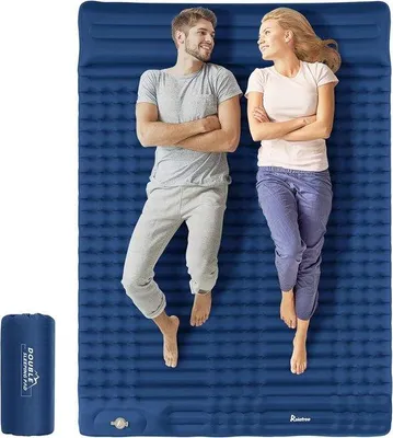 Produktbild von Luftmatratze für Zwei Personen 140 x 200 cm mit Fußpump und Kissen - Aufblasbare Luftmatratze für Wandern und Camping