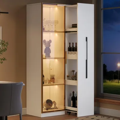 Obrázok produktu pre Vitríny 70x40x160 cm so sklenenými dverami, bočným zásuvkou a LED osvetlením, biele