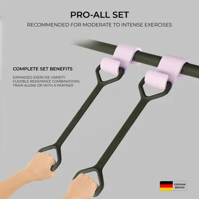 Zdjęcie produktu dla Zestaw Variva All Pro wyposażony w wytrzymałe gumy treningowe i uniwersalne haczyki. Szeroki zakres ćwiczeń fitness. Bezpieczny, solidny, opatentowany i przetestowany.