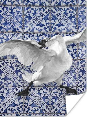 Produktbild von MuchoWow® Poster Schwan - Kunst - Delfter Blau - Malerei - Alte Meister 90x120 cm - Wohnzimmer