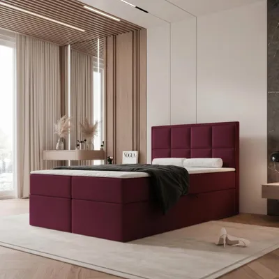 Productafbeelding van Boxspringbed TIOLI 120x200, bed met paneeloptiek, bedopslag, Bonell-matras, kleur Bordeaux