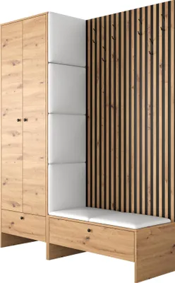 Produktbild von MIRJAN24 Garderoben-Set Balma III, Kleiderschrank, Unterschrank mit Lamellen, 6x Gepolstertes Paneel 42x42 (Farbe: Artisan Eiche / Artisan eiche + Schwarz, Soft 017)
