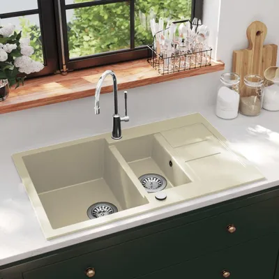 Image de Vidaxl Evier Double Bacs Granit Beige