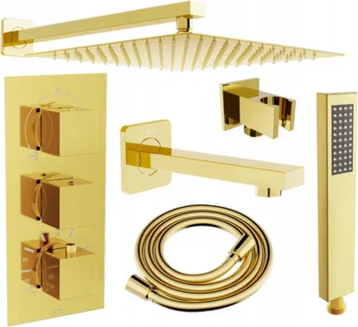 Produktbild von Mexen Cube DR02 Unterputz-Badewannen-/Brausegarnitur mit Regenbrause 25 cm, Gold - 77503DR0225-50