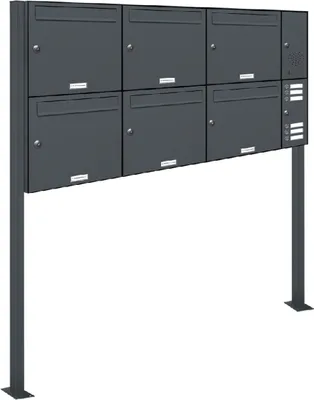 Produktbild von 6er Briefkasten Standanlage Freistehend RAL 7016 Anthrazit Klingel