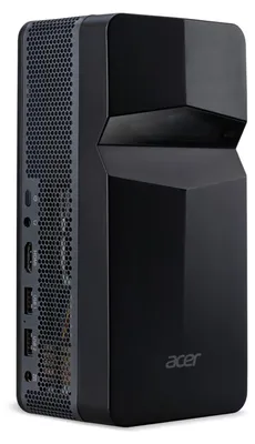 A black Acer mini PC is shown from a slightly angled front view against a white background.