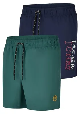 Produktbild von JACK & JONES Badehose Herren lang Regular fit Badeshorts 2er Pack JPSTMAUI Swim Mix Kurze Hosen Schwimmhose Shorts, Größe:M, Farbe:Pack 4 (Mallard Green)