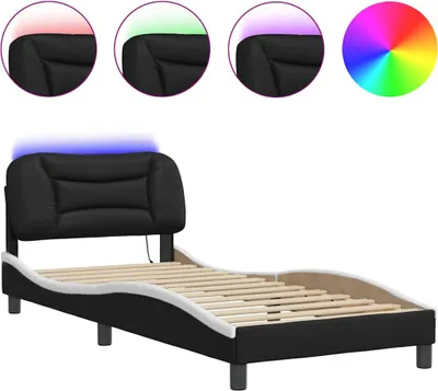 Image de Cadre de lit avec LED Noir et Blanc 80x200 cm Similicuir