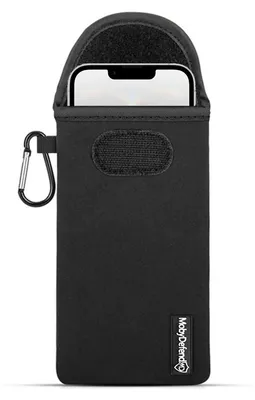 Produktbild von MobyDefend Hülle für iPhone 16e & iPhone 17e - Neopren Handytasche mit Karabiner für die Gürtelschlaufe - Schwarz