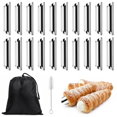 Cannoli-Backformen, 20er Set, Edelstahl, mit Bürste und Tasche