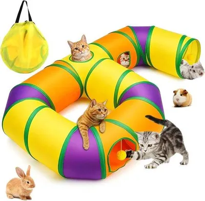 Produktbild von Faltbarer Katzentunnel und Kaninchentunnel – Interaktives Katzenspielzeug mit hängenden Pompons – Langlebig und reißfest – Für Katzen