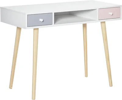 Produktbild von Kinderbüro - Kindertisch - Schreibtisch für Kinder - Spieltisch - Schreibtisch für das Kinderzimmer - Weiß/Rosa/Grau