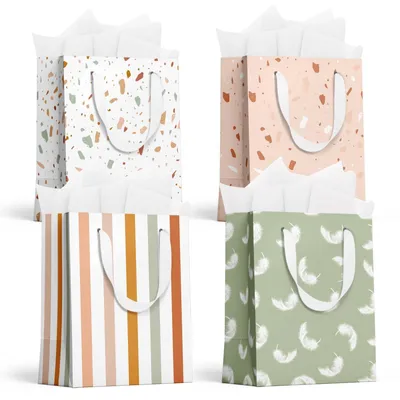 Productafbeelding van Set van 4 Herbruikbare Geschenkzakjes met Tissuepapier