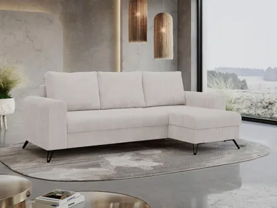 Produktbild von Ecksofa Wohnzimmer aus Cordstoff mit Schlaffunktion - HUGO-lin - Weiß