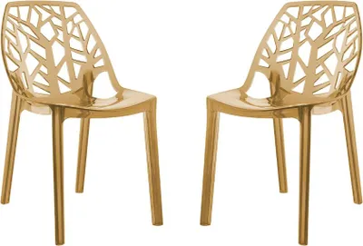 Immagine prodotto di Set di 2 sedie in policarbonato trasparente dal design moderno e ispirato alla natura, robuste e impilabili, ideali per cucina, sala da pranzo, ufficio, bar e ristorante - ZELDA - Bronzo