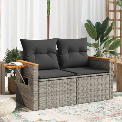Produktbild von CLORIS Gartensofa 2-Sitzer mit Kissen Grau Poly Rattan - Gartensofas LL0000255926