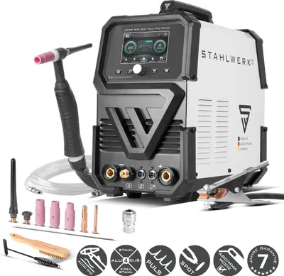 Produktbild von STAHLWERK Schutzgasschweißgerät AC/DC WIG 200 Puls Pro Touch – IGBT-Inverter mit 200 A, MMA-Funktion, Jobspeicher, Puls / Spot, Alu & Dünnblech