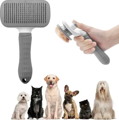 Produktbild von Hundebürste Katzenbürste Haustierbürste für Kurzhaar Langhaar,  Hundehaarbürste Tierhaarbürste Selbstreinigende Fellbürste, Hunde Katzen Tierpflege Bürste Kamm zum Entfernen von Unterfell