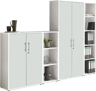 Produktbild von Aktenschrank TABOR 4 in weiß / weiß matt, Schrankwand, Büroschrank, abschließbar, Metallgriffe