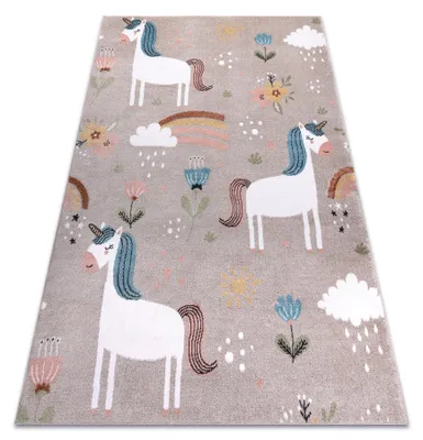 Image de Tapis FUN Sweety pour enfants, licorne, arc en ciel beige multicolore 80x150 cm