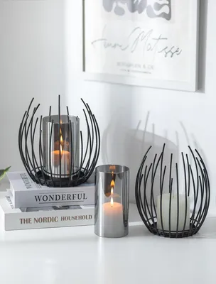 Produktbild von Romadedi Windlicht Schwarz, 2er Set Metall mit Glaszylinder