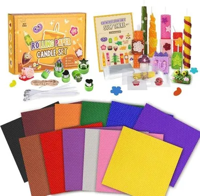 Productafbeelding van Creatieve Kaarsen Maken Set voor Kinderen en Volwassenen - 12 Stuks Bijenwasplaten (20 x 20 cm)