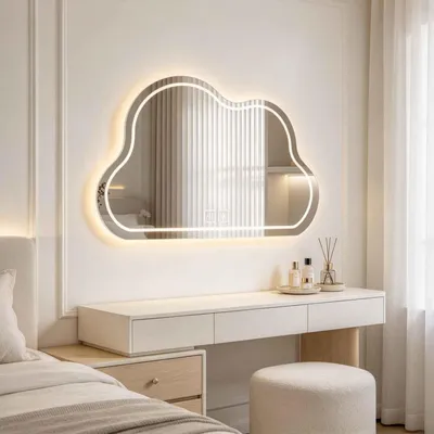 Image de Miroir de salle de bain LED Zimilo en forme de nuage, avec variateur d'intensité et 3 couleurs de lumière, anti-buée, interrupteur tactile, miroir mural HD de 5 mm pour salle de bain, 40x60 cm
