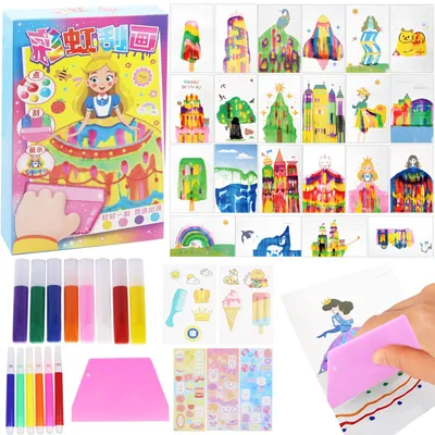 Kratzkunst-Set für Kinder, 24 Kratzbilder, 8 Farben, 6 Stifte