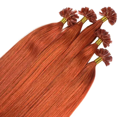 Produktbild von hair2heart Premium Extensions Echthaar Bondings glatt - 25 Strähnen 0.8g 50cm 8/43 hellblond rot-gold