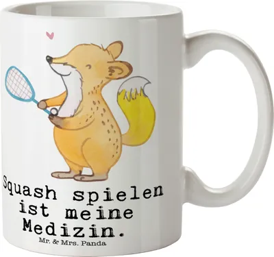 Produktbild von Mr. & Mrs. Panda Tasse Fuchs Squash spielen - Weiß - Geschenk, Ballsport, Squashhalle, Teetasse, Kaffeebecher, keramik, Trinkbecher, Kaffeetasse