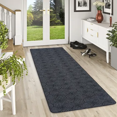 Produktbild von Läufer Feinschlinge Designer Teppich Circle Schwarz Grau, Größe:80x320 cm