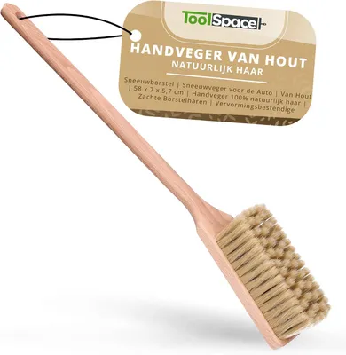 Productafbeelding van Sneeuwborstel voor auto met houten handvat, 58x7 cm, zachte, natuurlijke borstelharen