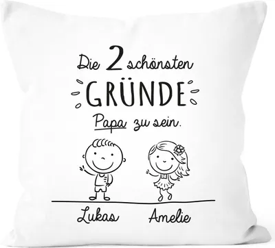 Produktbild von Kissen-Bezug Spruch die 2 schönsten Gründe Papa zu sein und Wunschnamen Kissen-Hülle Baumwolle personalisierte Geschenke SpecialMe® weiß unisize