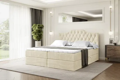 Produktbild von ALTDECOR Boxspringbett mit H3 Matratze und Topper - 140 x 200 cm - VILA-1 - Beige Samt - Polsterbett mit Bettkasten und Lattenrost, Bett mit Stauraum