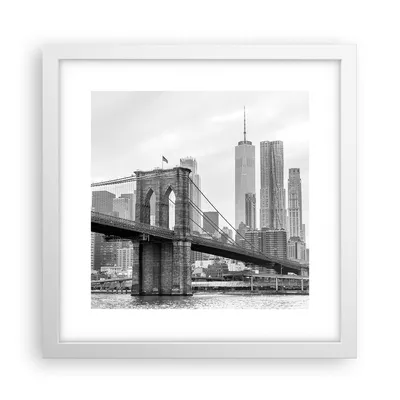 Produktbild von Gerahmtes Poster - Weißer Rahmen - Brücke Brooklyn schwarz und weiß - 30x30 cm - Wand Bild - Wanddeko - Wandbilder - Wandposter - Bilderrahmen - Bilder - Kunstdruck - Wandbild - P2WAC30x30-4245