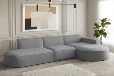 Produktbild von Ecksofa Designersofa PALMA in Stoff Opera Velvet Grau Ottomane Rechts