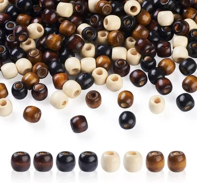 Produktbild von Holzkugeln 400 Stück, großes Loch 3-5 mm, 4 Farben, ovale Fässer, für Makramee-Armbänder