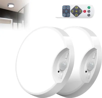 Produktbild von 2er-Set Bewegungsgesteuerte LED-Deckenlampen, Nachtlicht für Schlafzimmer, Flur & Treppe, 3 Lichtfarben, Akku, inkl. Fernbedienung