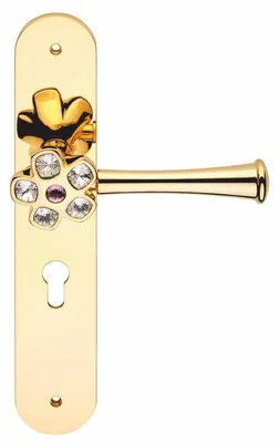 Immagine prodotto di Set di maniglie in stile Art Nouveau per porte, marca Casa Padrino, con vetro di cristallo, colore oro/lilla, lunghezza 30 cm. Include placche. Accessori in stile Art Nouveau. Prodotto in Italia