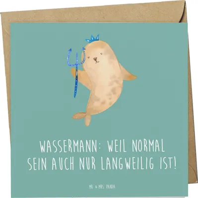 Produktbild von Mr. & Mrs. Panda Grußkarte Wassermann Unikat - Meeresbrise - Geschenk, Unterschiedlichkeit, anlasskarte, faltkarte, Horoskop, Einzigartigkeit, doppelkarte, Klappkarte