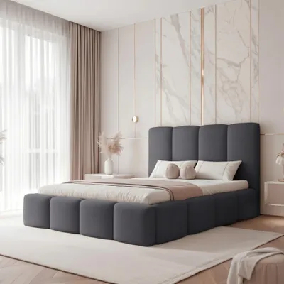 Produktbild von Polsterbett LANDARE 180x200 Dunkelgrau Plüsch Velours mit Bettkasten & Lattenrost