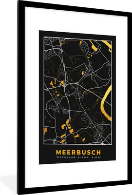 Produktbild von MuchoWow® Gerahmtes Poster Stadtplan - Deutschland - Gold - Meerbusch - Karte 60x90 cm - Poster mit Schwarzem Bilderrahmen Wandposter Rahmen Foto Bilder - Dekoration - Wandposter Wohnzimmer - Hochwertig