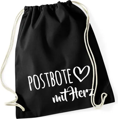 Produktbild von Huuraa Turnbeutel Postbote mit Herz 12 Liter Black Baumwolle Rucksack Geschenkidee